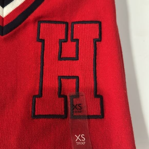 NWT Tommy Hilfiger Letterman H Red Navy Blue White Sweater Size XS - Picture 3 of 5